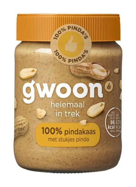 g'woon Pindakaas 100% met Stukjes Pinda