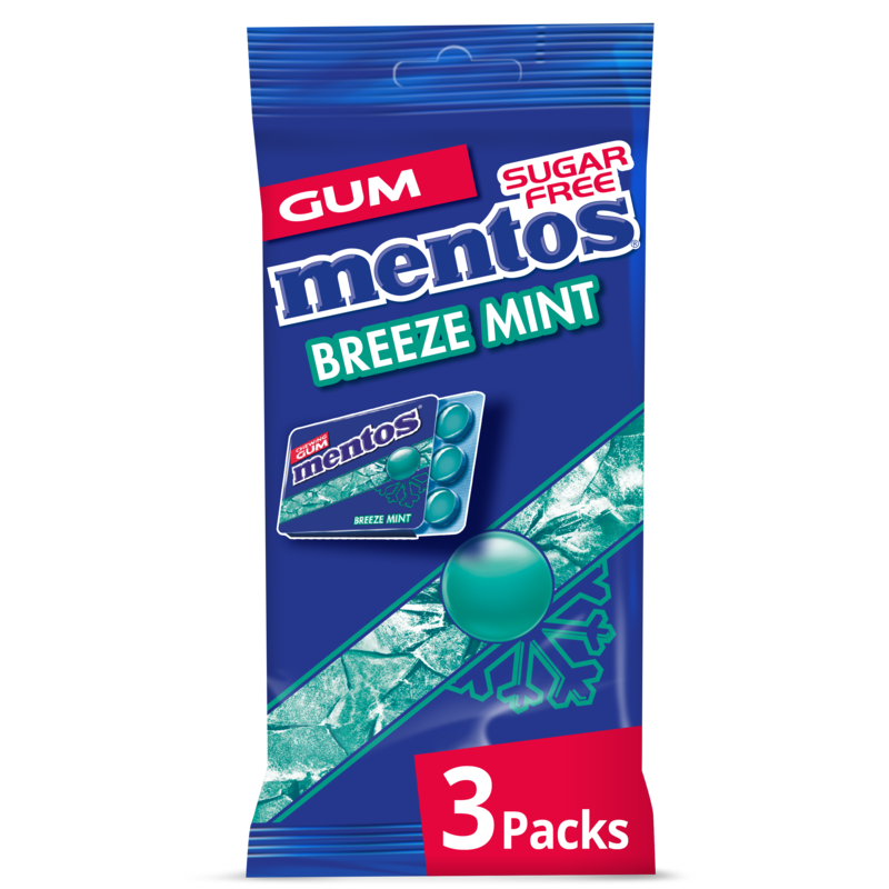 Mentos Gum Breeze Mint Suikervrij Blister 3-pack