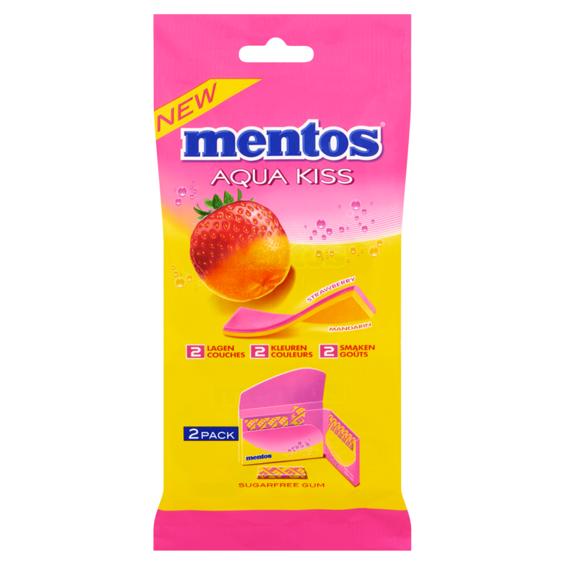 Mentos Gum Aqua Kiss Aardbei Mandarijn Suikervrij 2-pack