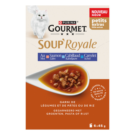 Gourmet soup royale met zalm, kablejauw en schol