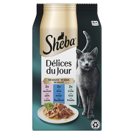 Sheba Kattenvoer Nat Delices du Jour Vis Selectie in Saus 6 Maaltijdzakjes x