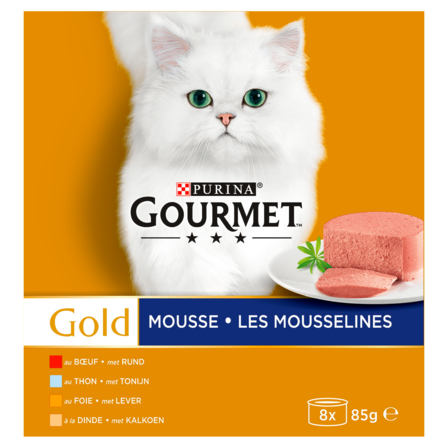 Gourmet Gold Mousse Selectie met Tonijn, Lever, Kalkoen & Rund Kattenvoer Nat