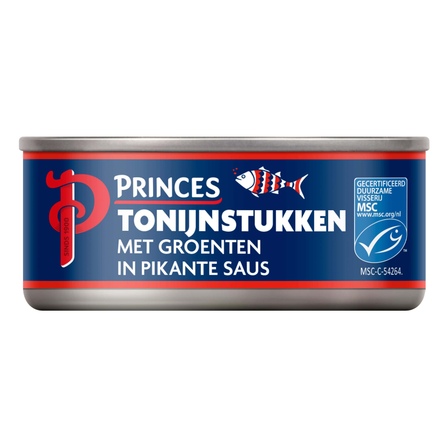 Princes Tonijnstukken met Groente in pikante saus  blik 160 gram