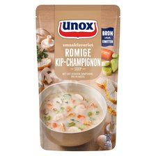 Unox Romige Kip Champignon Soep met Grofgesneden Champignons, Prei en Wortel 570 ml