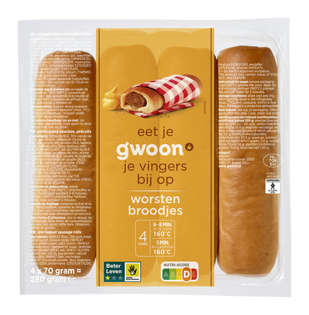 g'woon Worstenbroodjes 4 x 70 g