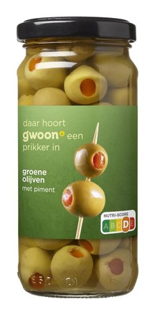 g'woon Groene Olijven met Piment 220 g