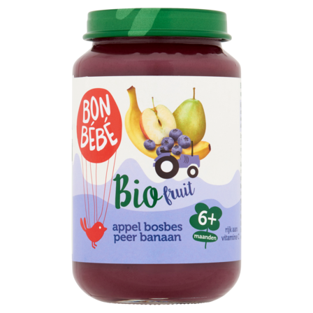 Bonbebe Bio Fruit Appel Bosbes Peer Banaan 6+ Maanden