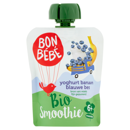 Bonbébé Bio Smoothie Yoghurt Banaan Blauwe Bes 6+ Maanden 90 g