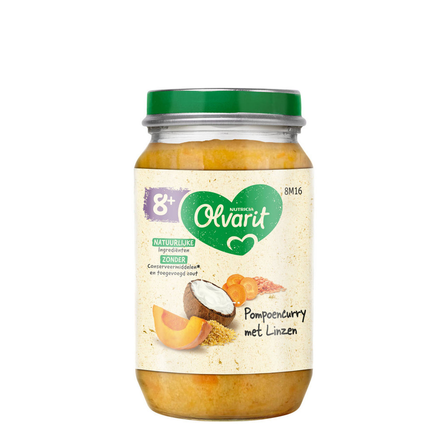 Olvarit Pompoen curry met linzen 8+ maanden