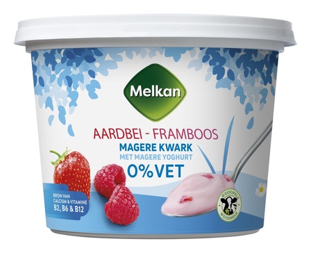 Melkan Magere Kwark Aardbei-Framboos 0% Vet 500 g