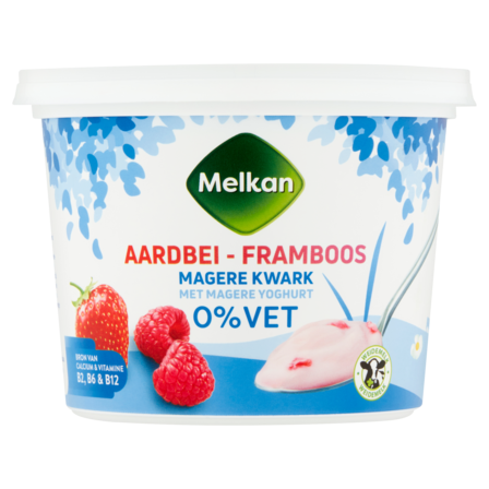 Melkan Magere Kwark Aardbei-Framboos 0% Vet 500 g