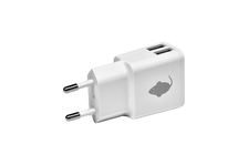 USB Laadstekker wit 2.4A/5V 2x USB 100 - 240Vac.