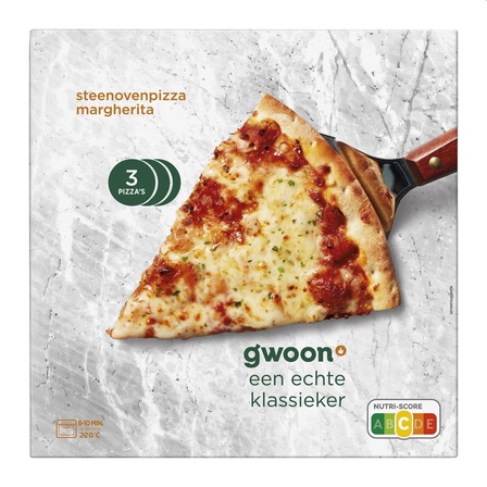 G'woon Steenoven Pizza Margherita 3 stuks
