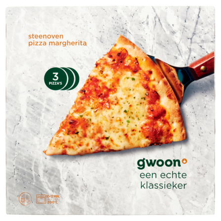G'woon Steenoven Pizza Margherita 3 stuks