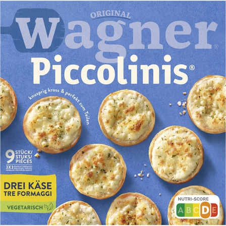 WAGNER Piccolinis mini pizza 3 soorten kaas 9 stuks 270 g