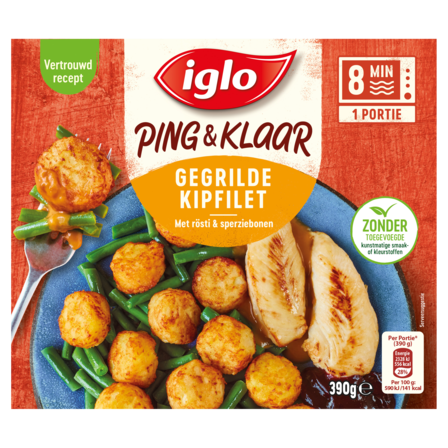 Iglo Ping & Klaar Gegrilde Kipfilet met rösti & sperziebonen 390 g