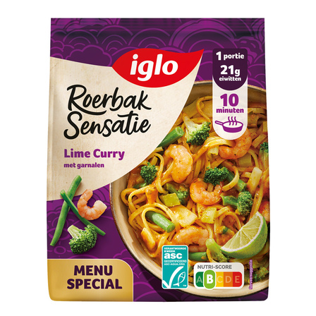Iglo Roerbak sensatie lime curry met garnalen