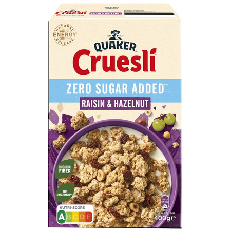 Quaker Cruesli Rozijn-Hazelnoot geen suiker toegevoegd
