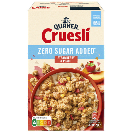 Quaker Cruesli Aardbei & Perzik Zero Sugar Added