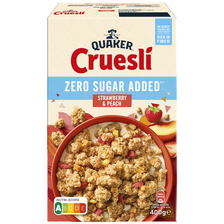 Quaker Cruesli Aardbei & Perzik Zero Sugar Added