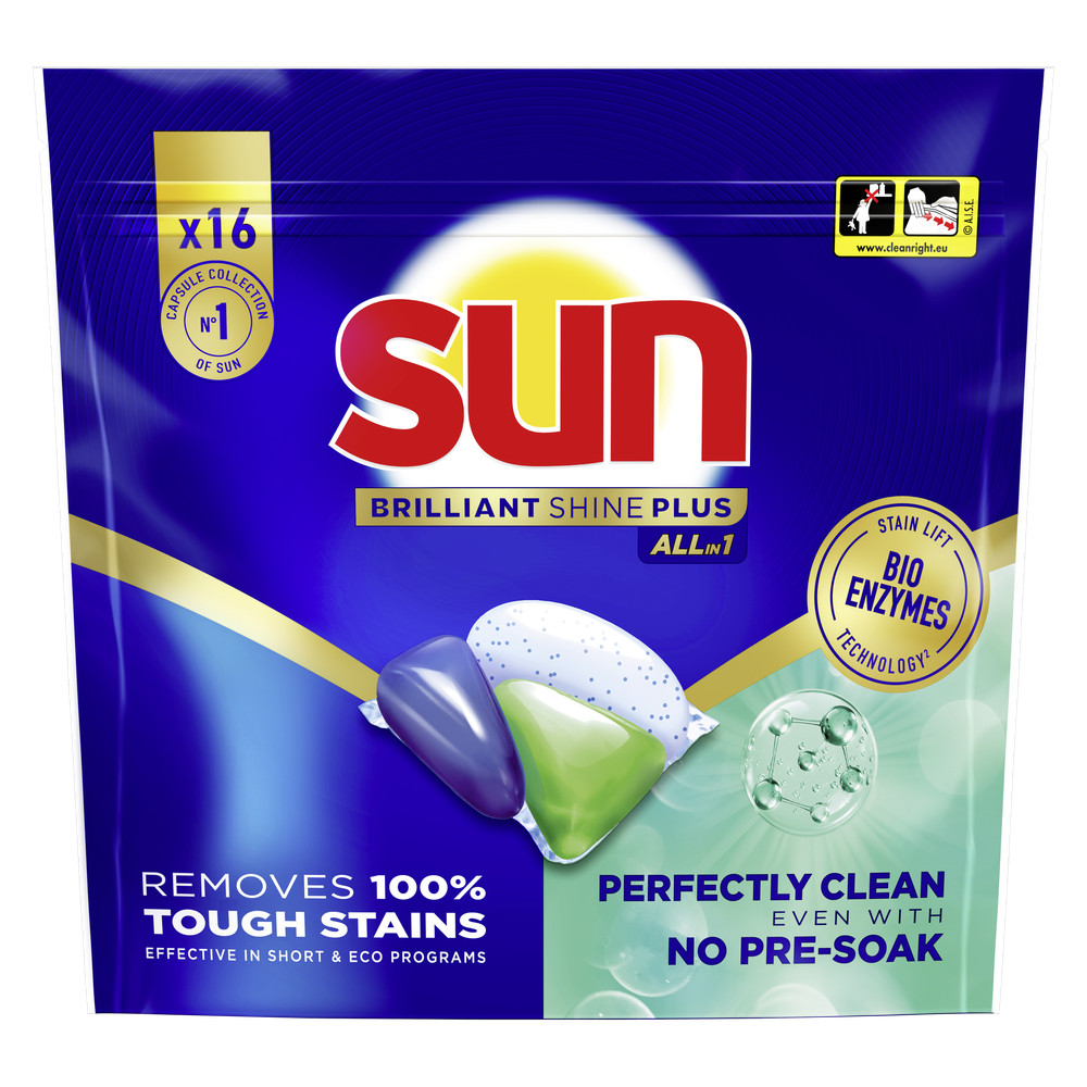1 x Sun – Vaatwascapsules – Brilliant Shine+ All-in-1 – 16 capsules - Koffie - Koffiezetapparaat - Koffiezetapparaat