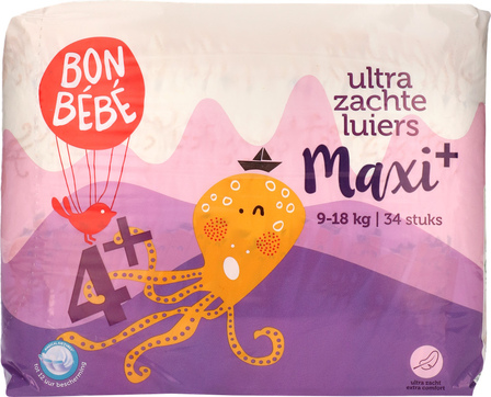 Bonbebe Ultra Zachte Luiers Maxi+ 4+ 9-18 kg 34 Stuks