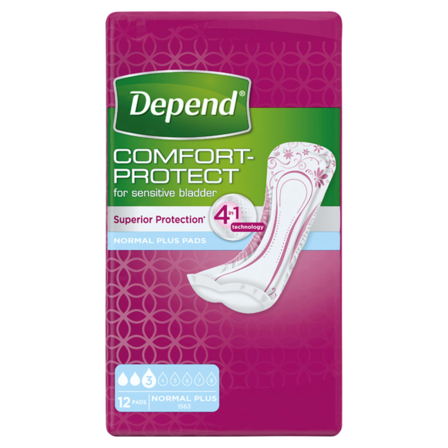 Depend Comfort-Protect for Sensitive Bladder Normal Plus Pads 12 Stuks