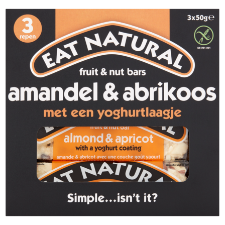 Eat Natural Fruit & Nut Bars Amandel & Abrikoos met een Yoghurtlaagje 3 x 50 g