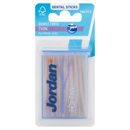 Jordan Dental Sticks Thin Fluoride Mint 100 Stuks