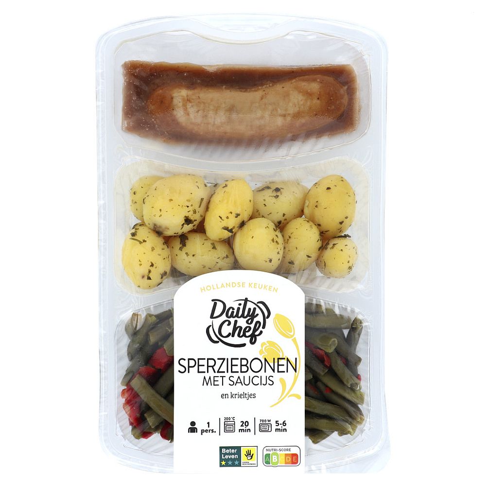 sperziebonen met saucijs