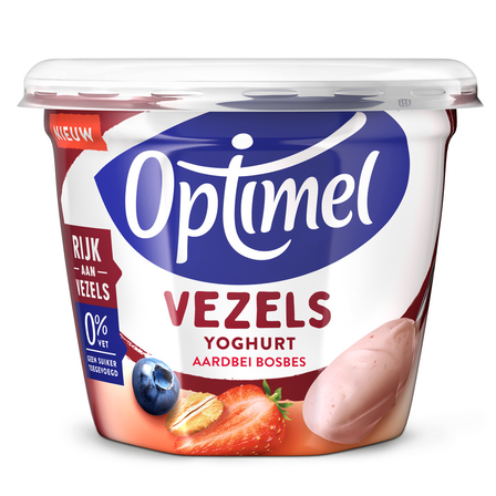 Optimel yoghurt vezels 0% vet aardbei bosbes