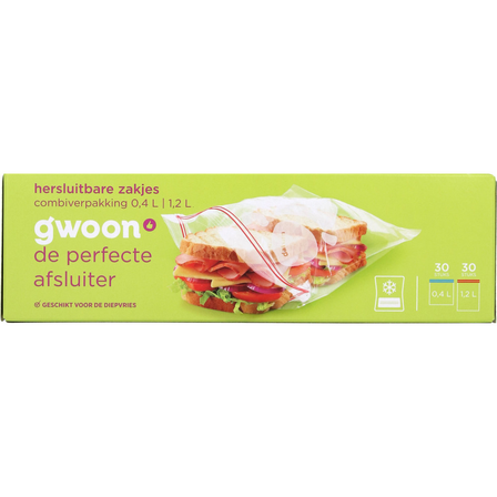 g'woon Hersluitbare Zakjes 0,4 en 1,2 Liter