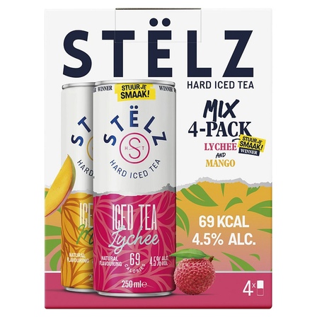 Stëlz hard iced tea mango lychee 4-pack