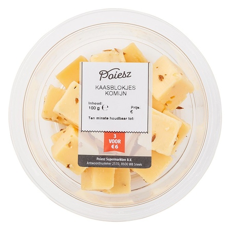 Noord Hollandse kaasblokjes 48+ jong belegen komijn