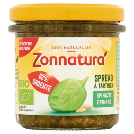 Zonnatura Groentespread Spinazie Pijnboompit  pot 135 gram