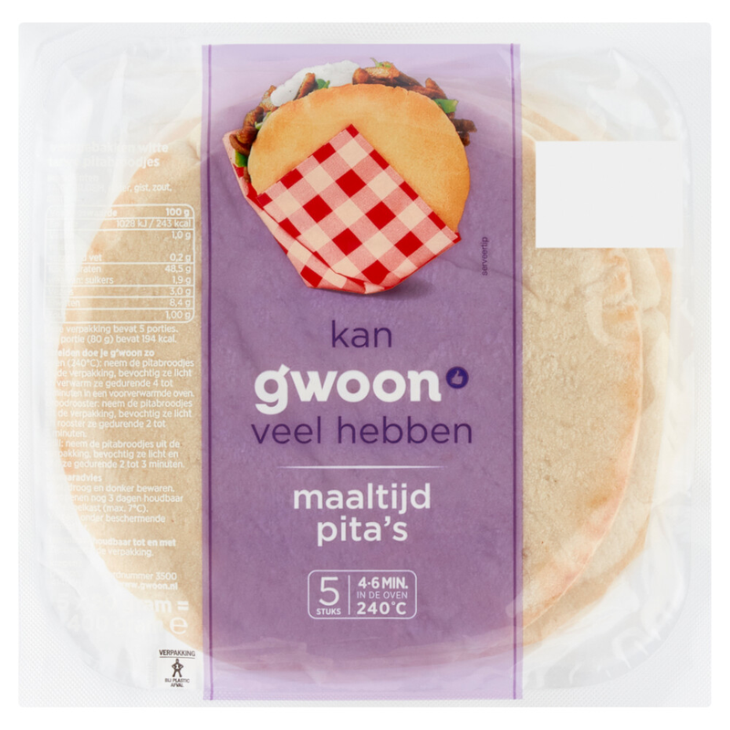 G'woon mlt pitabroodje 5st.