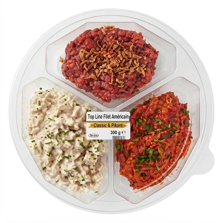 Trio filet Americain naturel, peper en ui