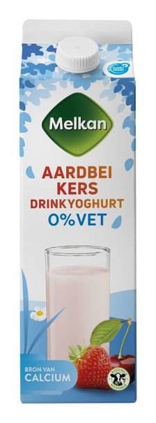 Melkan Aardbei Kers Drinkyoghurt 0% Vet 1 L