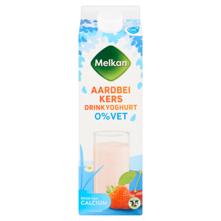 Melkan Aardbei Kers Drinkyoghurt 0% Vet 1 L