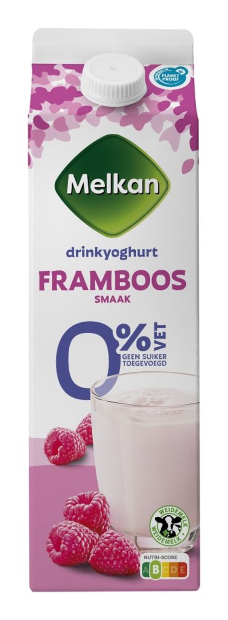 Melkan Framboos Drinkyoghurt 0% Vet 1 L