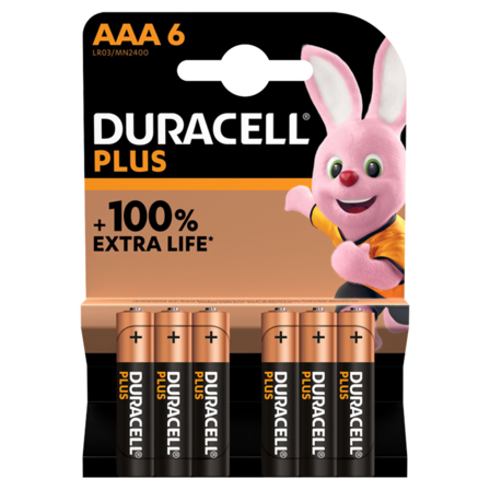 Duracell Plus Alkaline AAA-alkalinebatterijen, 6 stuks