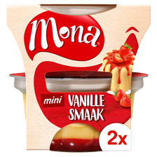 Mona mini Vanillesmaak pudding met aardbeiensaus 2 x 135 ml 