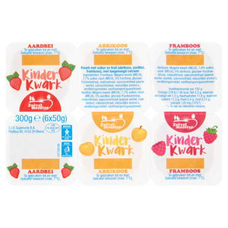 Zuivelmeester Kinder Kwark Framboos-Abrikoos-Aardbei