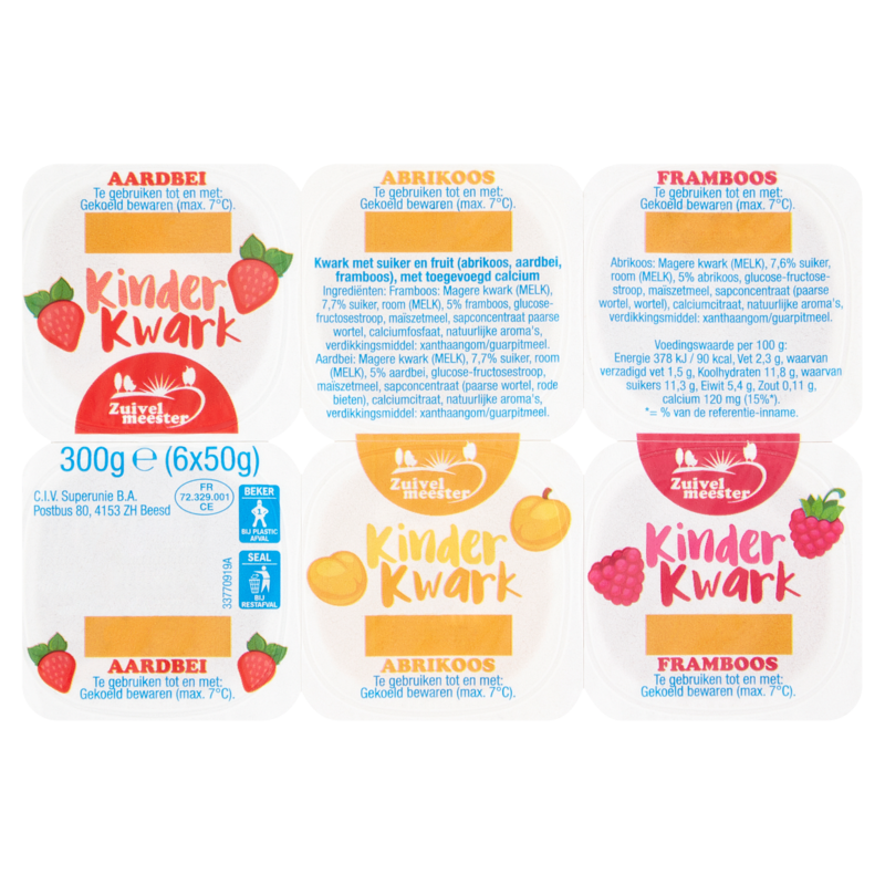 Zuivelmeester Kinder Kwark Framboos-Abrikoos-Aardbei