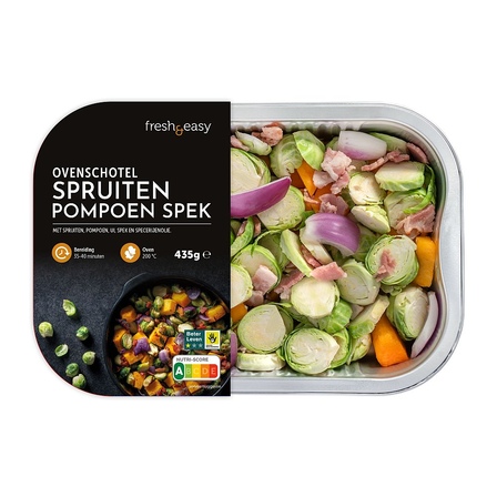 Ovenschotel Spruiten met pompoen en spek